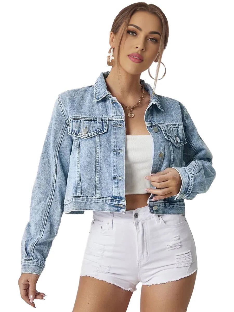 Zaria Cropped Denim Jacket with Distressed Details for Women in Blue - Blue