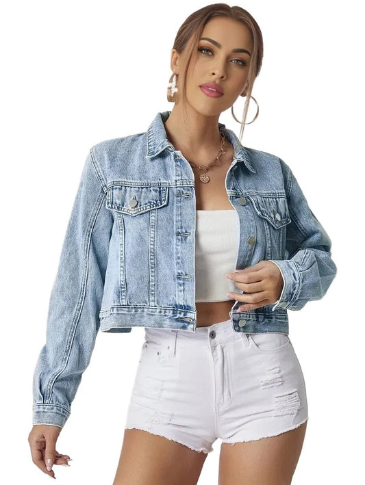 Zaria Cropped Denim Jacket with Distressed Details for Women in Blue - Blue