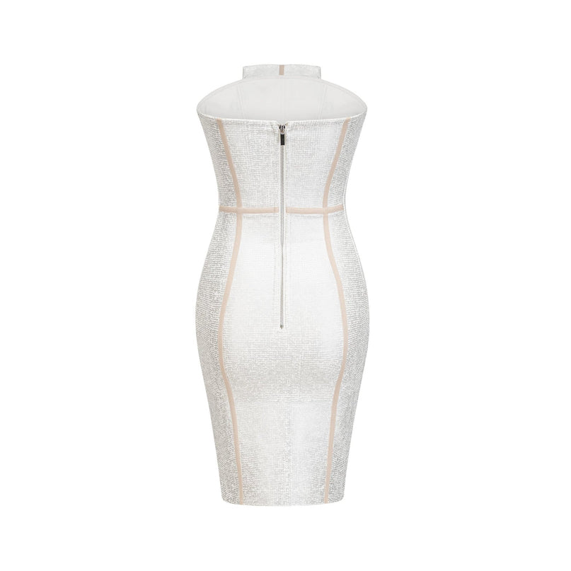 Zaria Silver Mini Dress Off The Shoulder Bandage