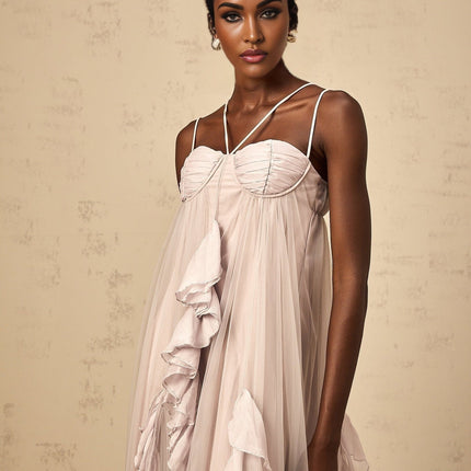 Zaylee Maxi Dress Layered Ruffles Light Purple Tulle Underwire Bra Spaghetti Straps