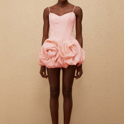 Zaylee Pink Mini Dress with 3D-Petal Bubble Skirt and Smocked Panel