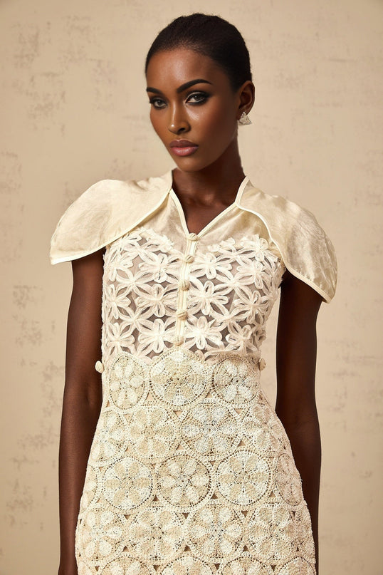 Zaylee White Organza Mini Dress with Floral Embroidery and Cap Sleeves