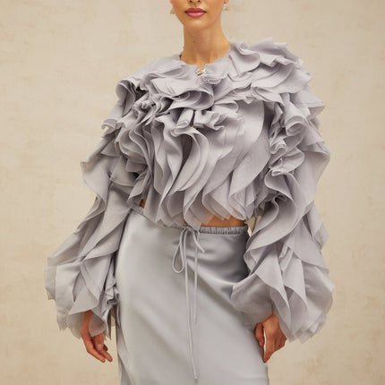 Zelda Blouse & Skirt Ruffled Bowknot Set in Blue