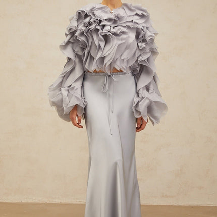 Zelda Blue Ruffled Bowknot Blouse Skirt Set
