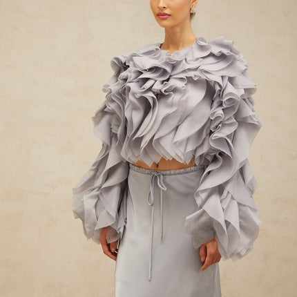 Zelda Blue Ruffled Bowknot Blouse and Skirt Set