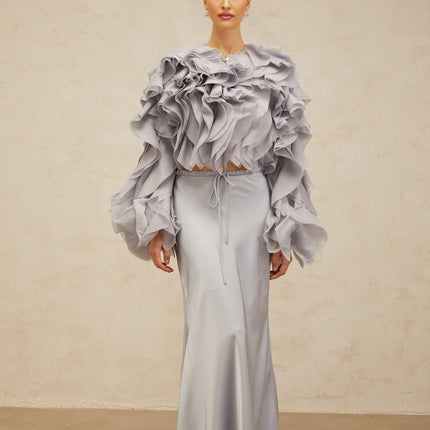 Zelda Blue Ruffled Bowknot Blouse Skirt Set
