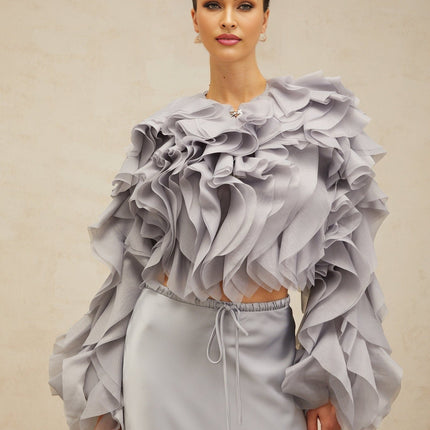 Zelda Blue Ruffled Bowknot Blouse Skirt Set