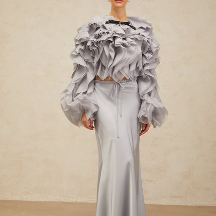 Zelda Blue Ruffled Bowknot Blouse and Skirt Set
