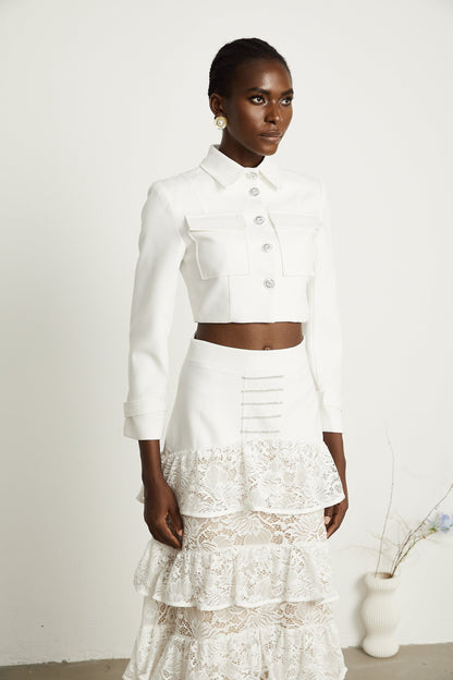 Zélie white lacepanel jacket  skirt matching set