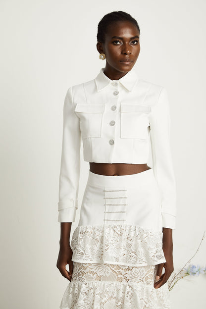 Zélie white lacepanel jacket  skirt matching set