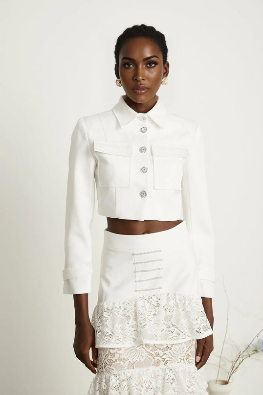 Zélie white lacepanel jacket  skirt matching set