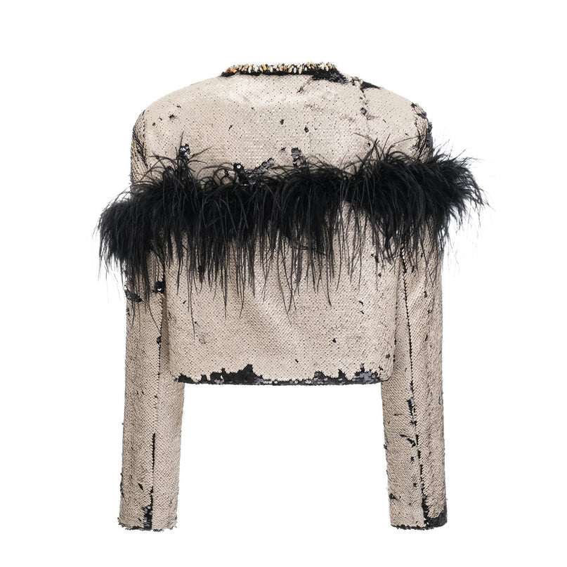 Zelinda Sequin Bead Embellishment Jacket Black & Neutrals faux-fur glamour luxury fashion Terylene fiber statement piece