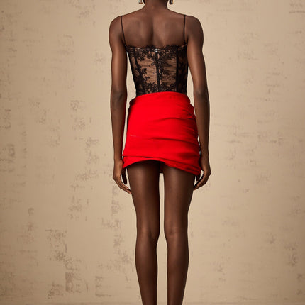 Zelmira Black Lace Bustier Cropped Top with Spaghetti Straps and Corset Design