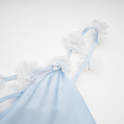 Zelmira Blue Floral Maxi Dress in Luxurious Satin with Cowl Neck and Low Back Design