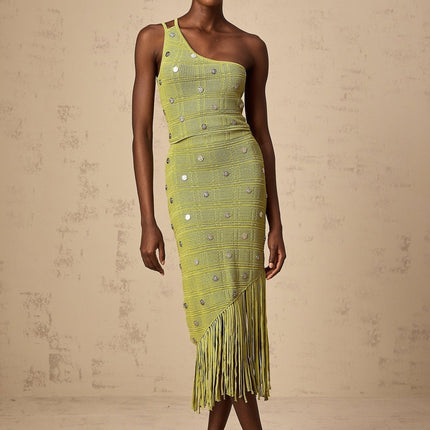 Zelmira Green Embellished Knit Top and Skirt Set