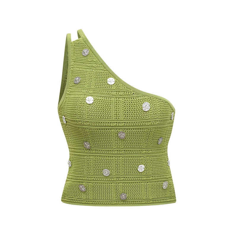 Zelmira Green Embellished Knit Top Skirt Set