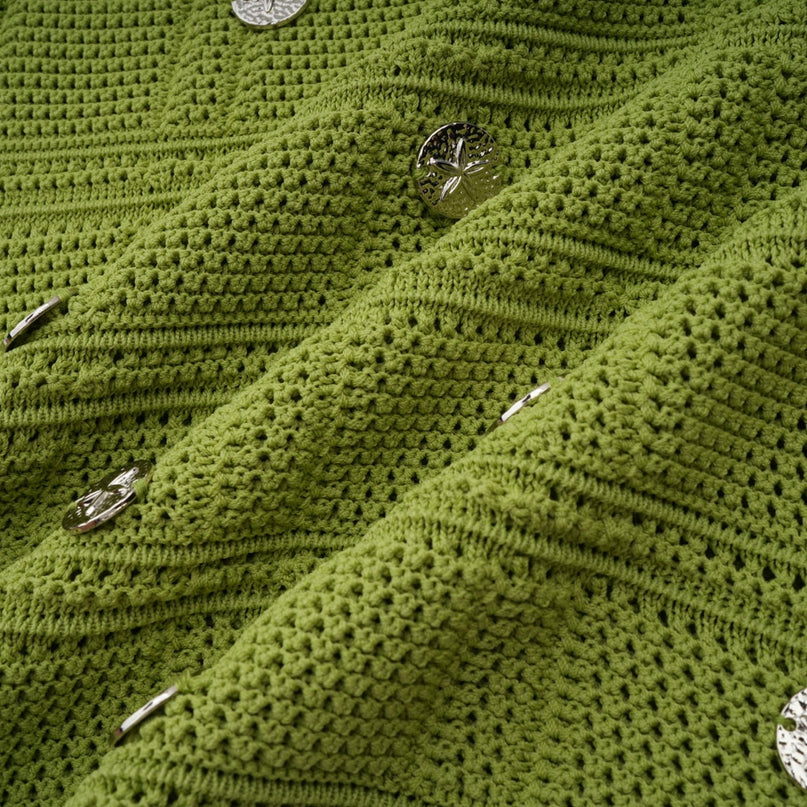Zelmira Green Embellished Knit Top Skirt Set