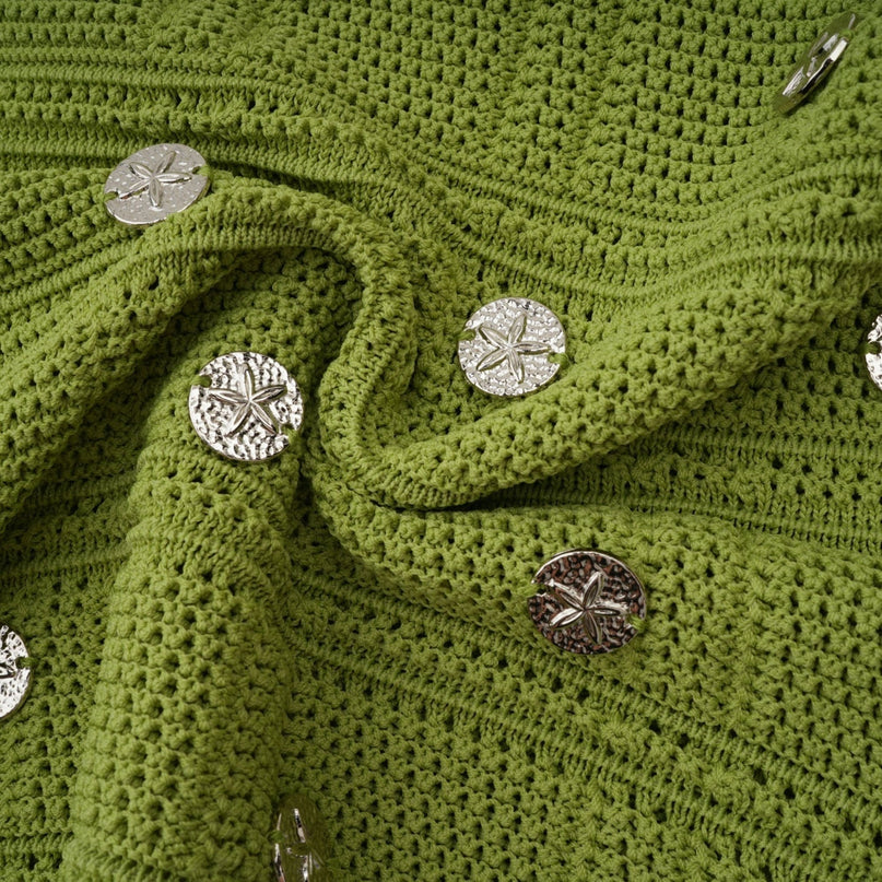 Zelmira Green Embellished Knit Top Skirt Set