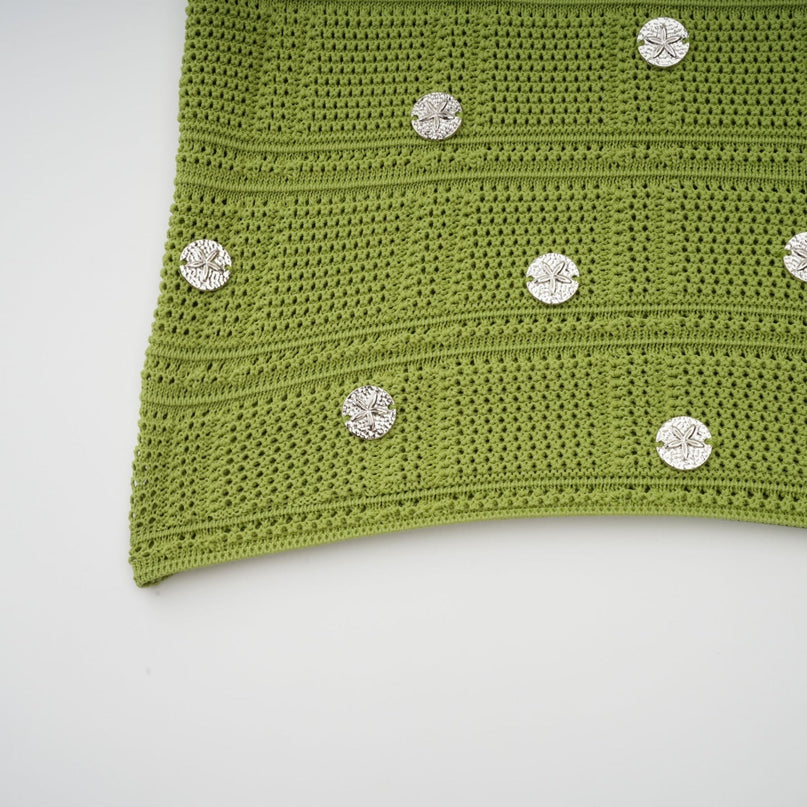 Zelmira Green Embellished Knit Top Skirt Set
