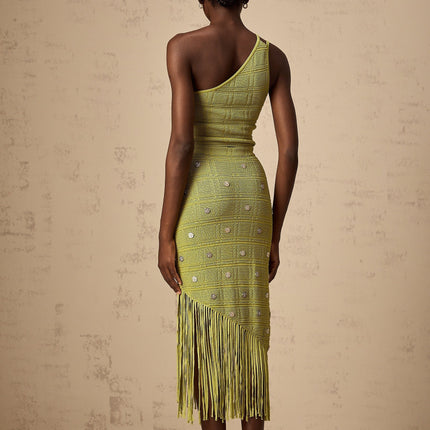 Zelmira Green Embellished Knit Top Skirt Set