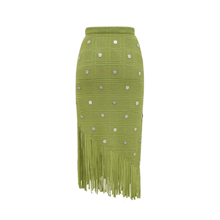 Zelmira Green Embellished Knit Top Skirt Set