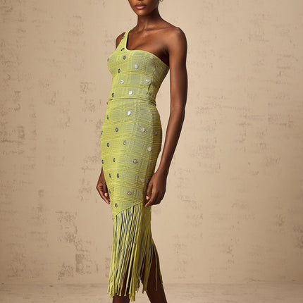 Zelmira Green Embellished Knit Top Skirt Set