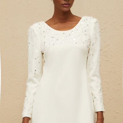 Zelmira White Sequin Crystal Embellished Mini Dress