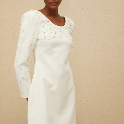 Zelmira White Sequin Crystal Embellished Mini Dress