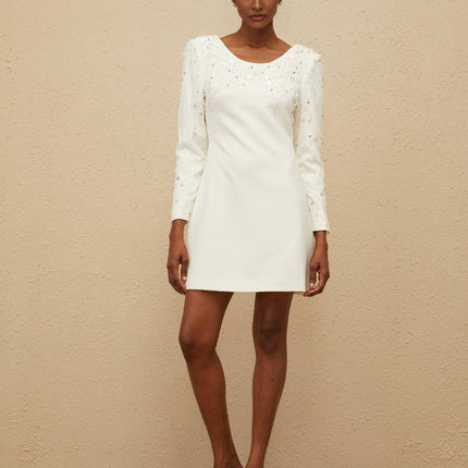 Zelmira White Sequin Crystal Embellished Mini Dress