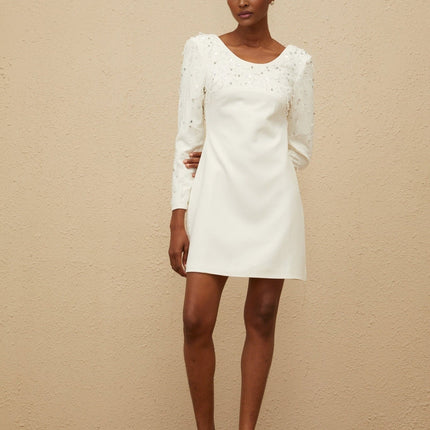 Zelmira White Sequin Crystal Embellished Mini Dress