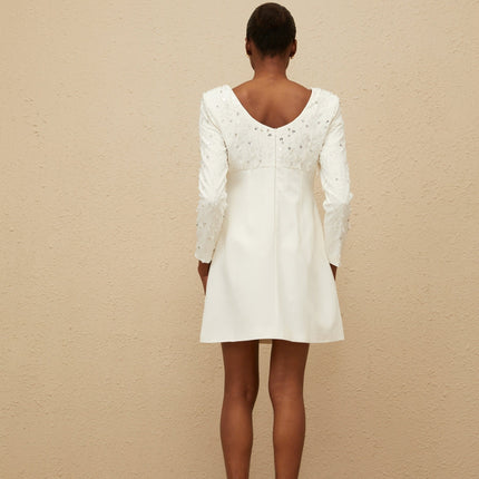 Zelmira White Sequin Crystal Embellished Mini Dress