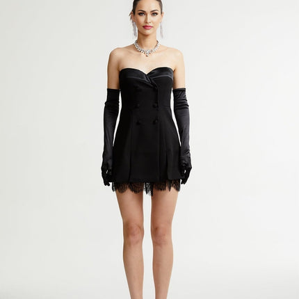 Zephyra Black Lace Trim Bustier Mini Dress