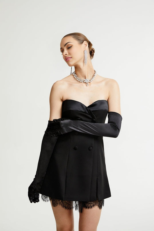 Zephyra Black Lace Trim Mini Dress