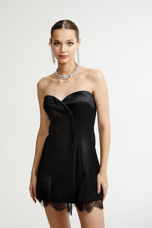 Zephyra black lacedetail mini dress