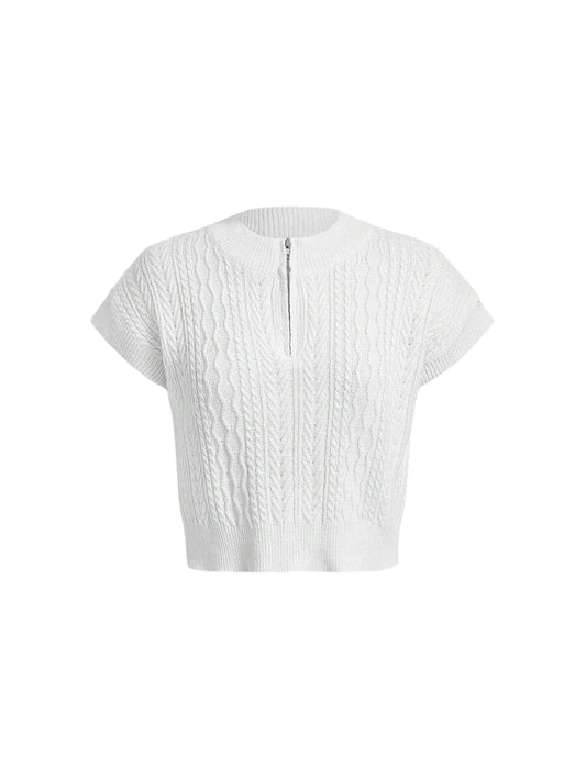 Zip Half Placket Cable Knit Top