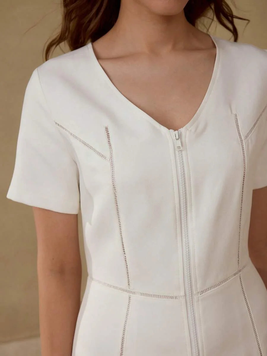 ZIPPER RUFFLE HEM DRESS