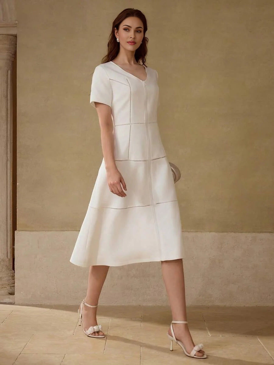 ZIPPER RUFFLE HEM DRESS