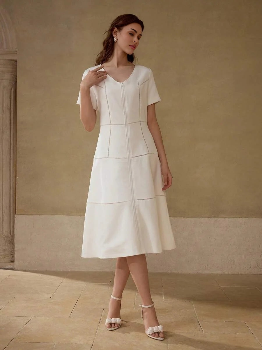 ZIPPER RUFFLE HEM DRESS