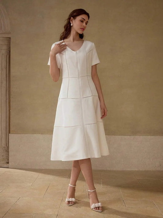 ZIPPER RUFFLE HEM DRESS