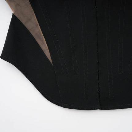 Zita Black Corset Style Jacket with Mesh Panels and Peak Lapels