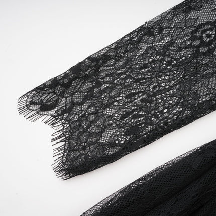 Zita Black Lace One-Shoulder Maxi Dress with High Slit and Cut-Out Accents