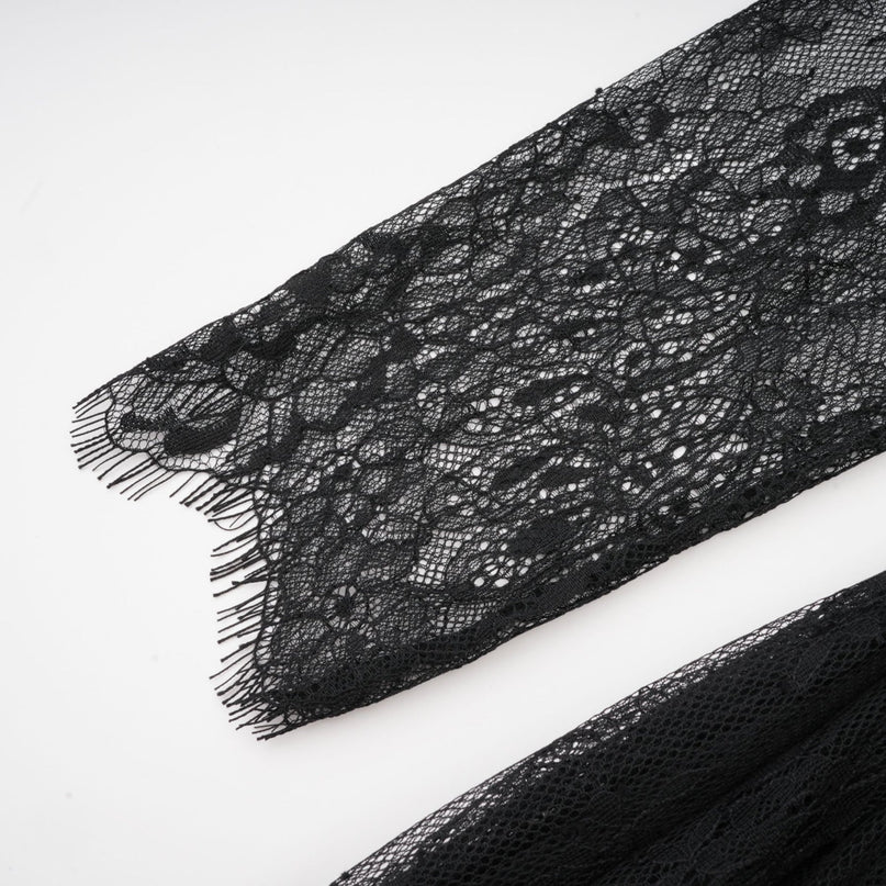 Zita Black Lace One-Shoulder Maxi Dress with High Slit and Cut-Out Accents