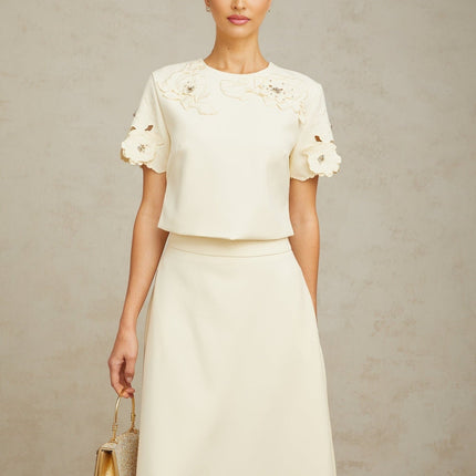 Zita Neutrals 3D Petal Crystal Embellished Skirt and Top Set