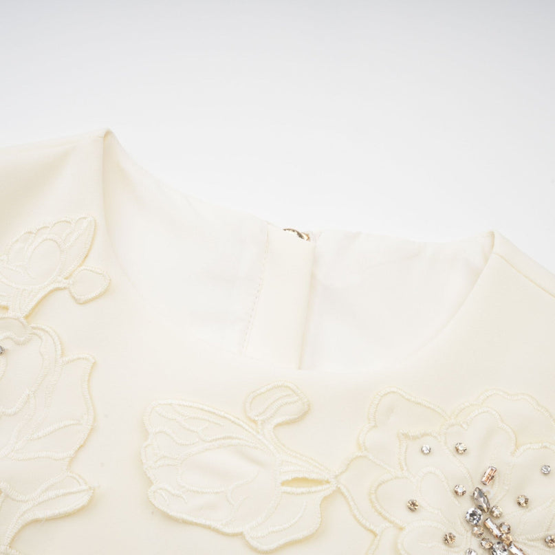 Zita Neutrals 3D Petal Crystal Embellished Skirt and Top Set