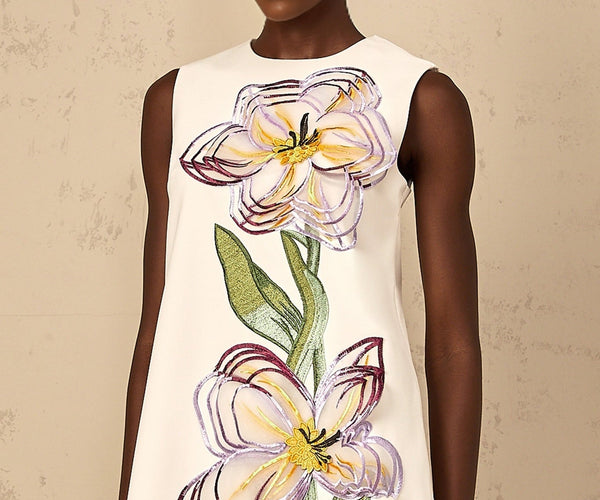 zita mini dress in White | Sequin Floral Embroidered dress_type_Cocktail Dresses 78.5cm / 30.91in Studio Ruffle Hem Tie Back Color:Love Stripe