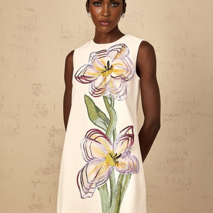 Zita White Floral Embroidered Sequin Mini Dress