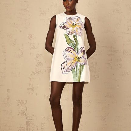 Zita White Floral Embroidered Sequin Mini Dress