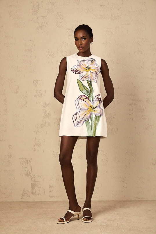 Zita White Floral Embroidered Sequin Mini Dress