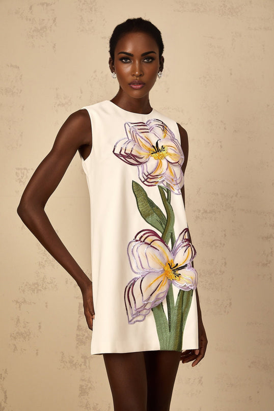 Zita White Floral Embroidered Sequin Mini Dress