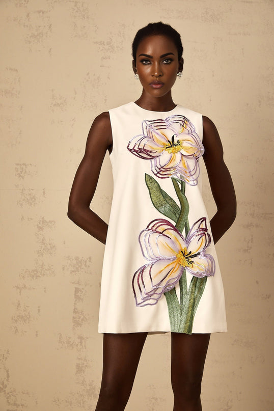 Zita White Floral Embroidered Sequin Mini Dress